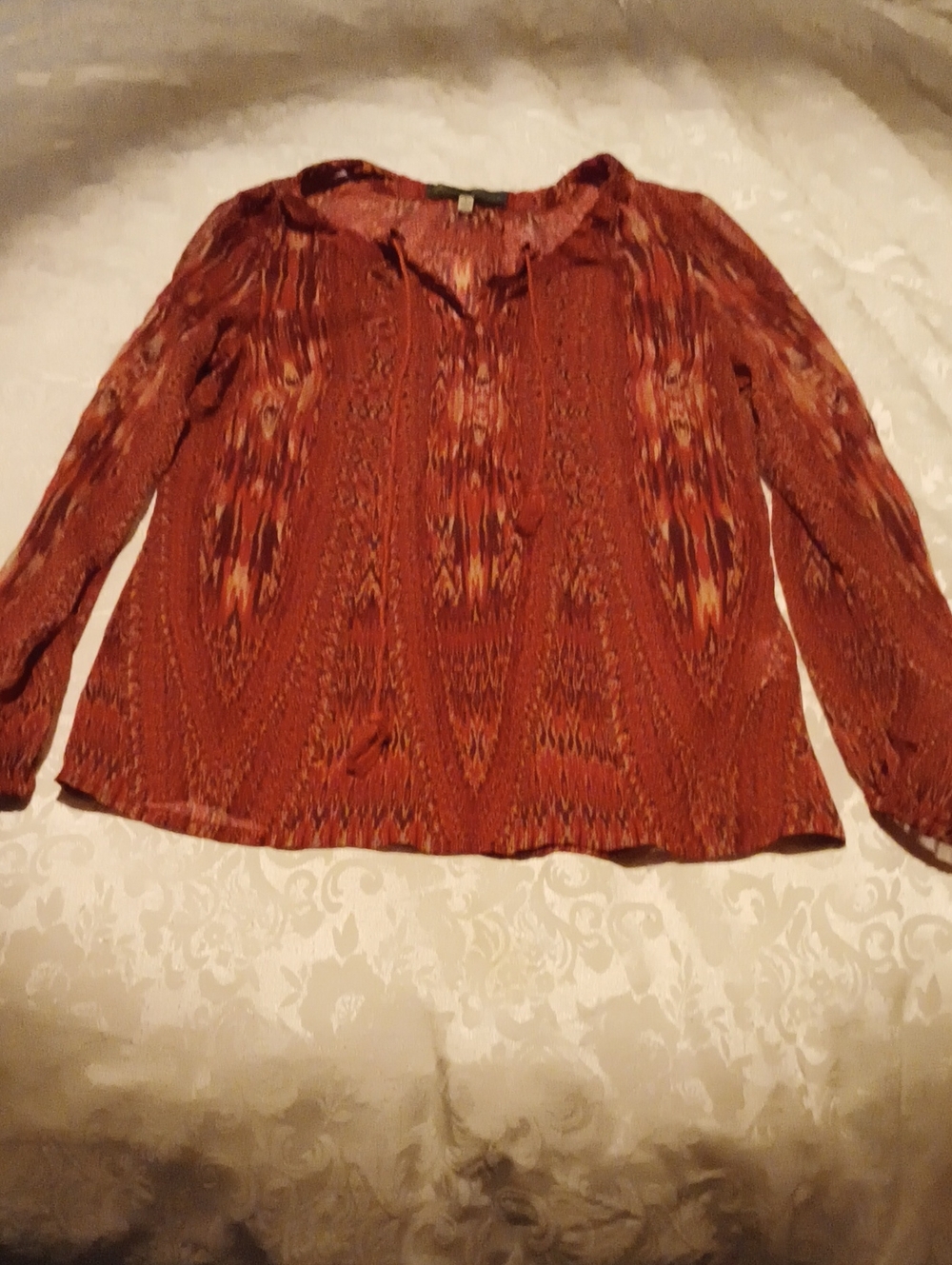 Rose & Olive Rust Ikat-Print Long Sleeve Blouse